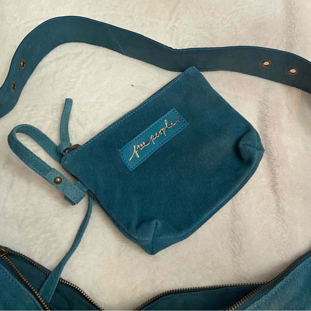 New! Free People westbound suede tote hobo bag carryall blue nwot - Picture 6 of 13